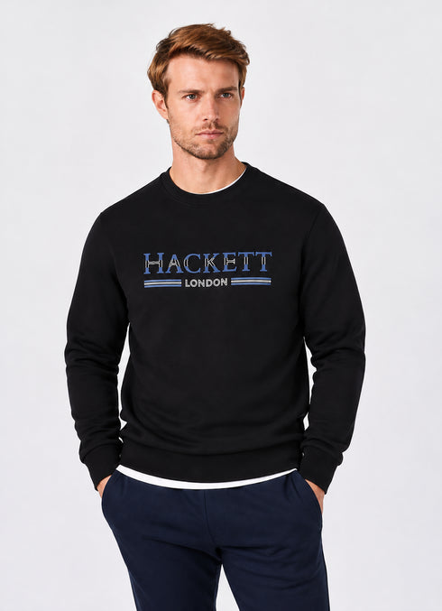 HACKETT LONDON CREWNECK SWEATSHIRT WITH SIGNATURE LOGO - BLACK