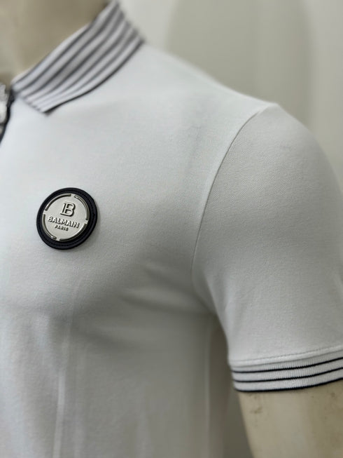 BALMAIN SLIM FIT STRIPED COLLAR ZIP FASTENING POLO