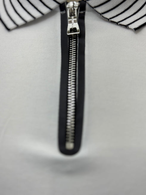 BALMAIN SLIM FIT STRIPED COLLAR ZIP FASTENING POLO