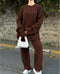 WOMEN KNITTED DISTRESSED CO-ORD SET - BROWN