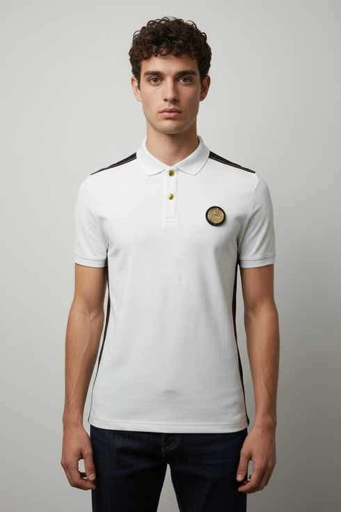 BALMAIN STATEMENT TAPE POLO – METALLIC B BUTTON EDITION - WHITE