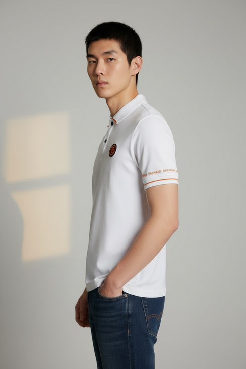 BALMAIN SLIM FIT LOGO PATCH POLO SHIRT - WHITE