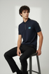 BALMAIN POLO SHIRT WITH ZIP PLACKET - NAVY