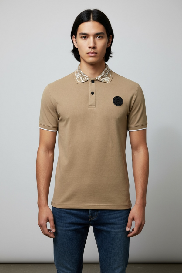 BALMAIN SIGNATURE LOGO POLO – METALLIC B BUTTON EDITION - BEIGE