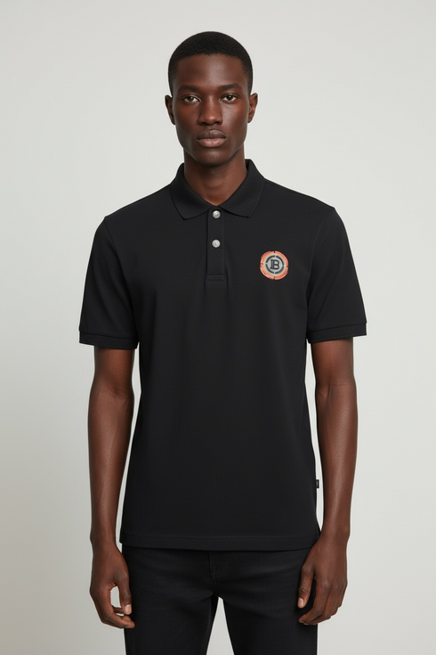 BALMAIN RUBBER LOGO POLO SHIRT – METALLIC B BUTTON EDITION - BLACK