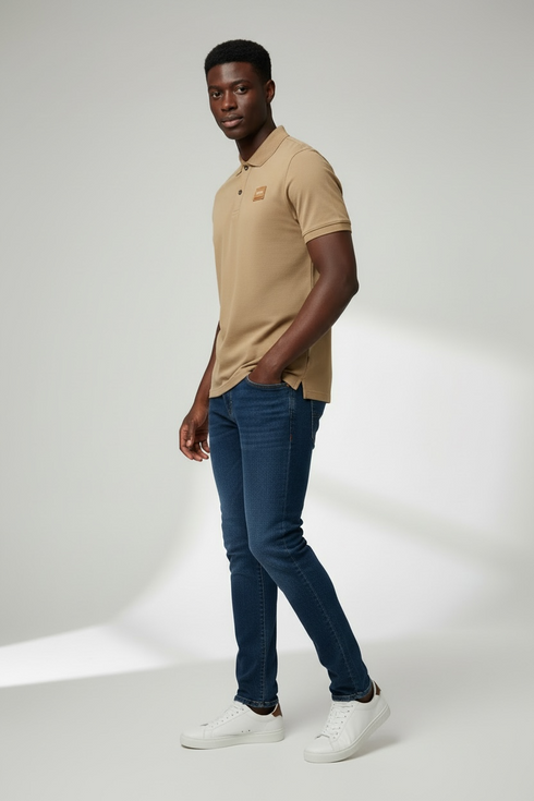 BALMAIN SLIM FIT LOGO PATCH POLO SHIRT - BEIGE
