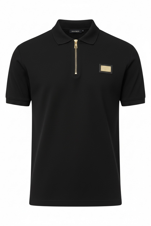 BALMAIN POLO SHIRT WITH ZIP PLACKET - BLACK