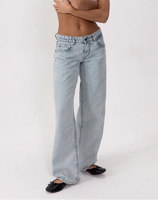 MOTEL LOW RISE PARALLEL JEANS IN 80s LIGHT BLUE WASH
