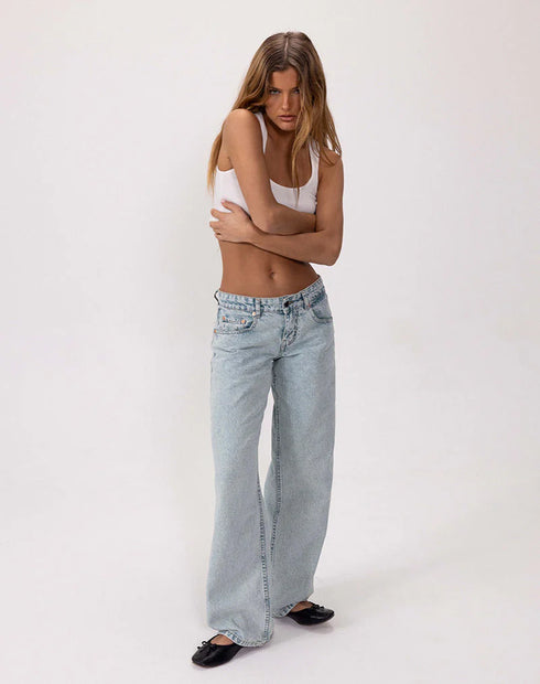 MOTEL LOW RISE PARALLEL JEANS IN 80s LIGHT BLUE WASH