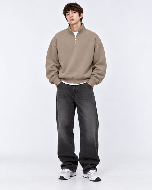 PULL&BEAR OVERSIZED PIQUÉ QUARTER ZIP SWEATSHIRT