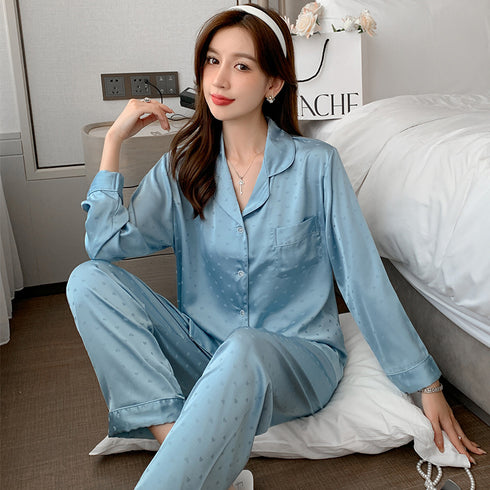 SILK NIGHTWEAR SUIT ALLOVER HEART PRINT