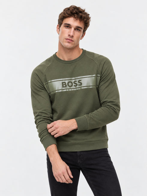 BOSS OLIVE GREEN LOGO LIGHTWEIGHT SWEATSHIRT
