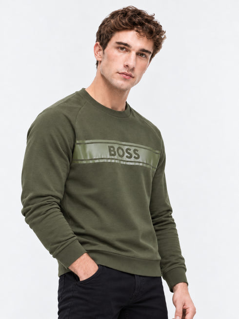 BOSS OLIVE GREEN LOGO LIGHTWEIGHT SWEATSHIRT