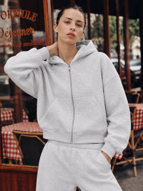 SINSAY CROPPED ZIP UP HOODIE - LIGHT GREY