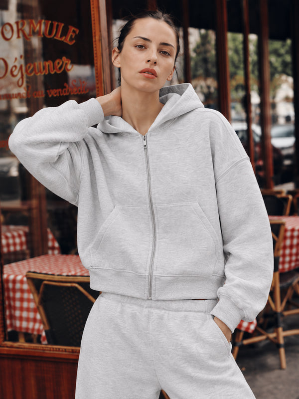SINSAY CROPPED ZIP UP HOODIE - LIGHT GREY