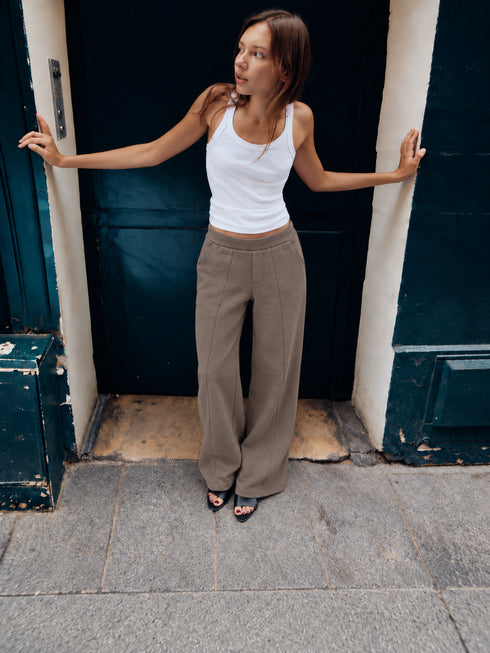SUBLEVEL WIDE LEG SWEATPANTS - BROWN