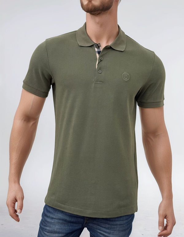 BURBERRY - COTTON PIEQUÉ POLO SHIRT WITH MONOGRAM MOTIF OLIVE