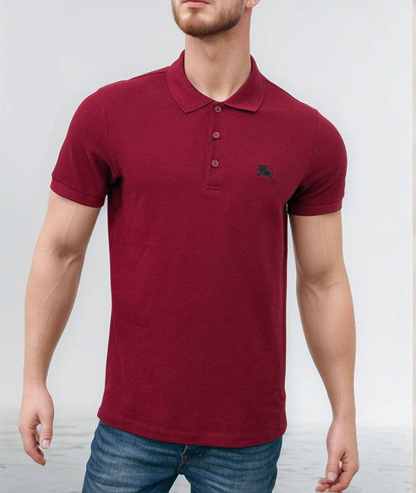 BURBERRY EKD EMBROIDERED POLO - MAROON