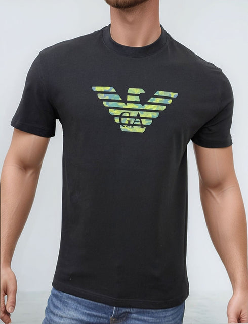 EMPORIO ARMANI REFLECTIVE CAMO LOGO PRINT T-SHIRT
