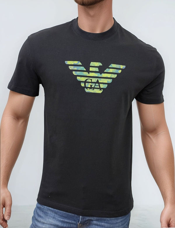 EMPORIO ARMANI REFLECTIVE CAMO LOGO PRINT T-SHIRT