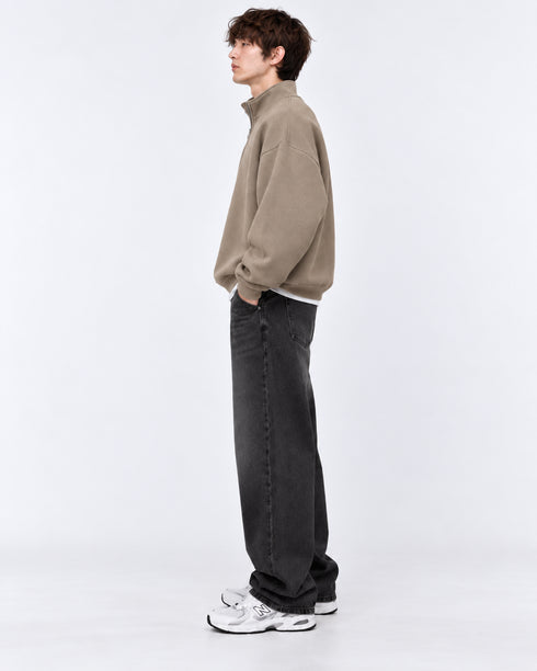 PULL&BEAR OVERSIZED PIQUÉ QUARTER ZIP SWEATSHIRT