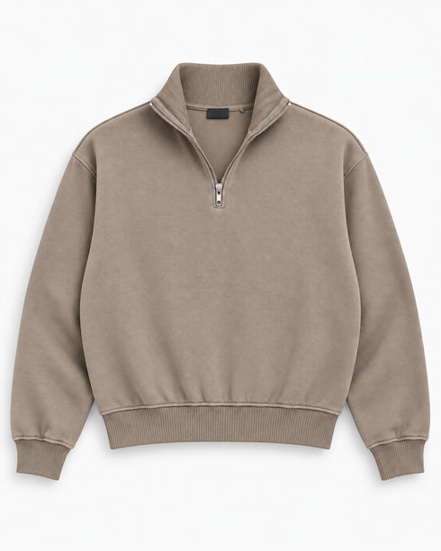 PULL&BEAR OVERSIZED PIQUÉ QUARTER ZIP SWEATSHIRT