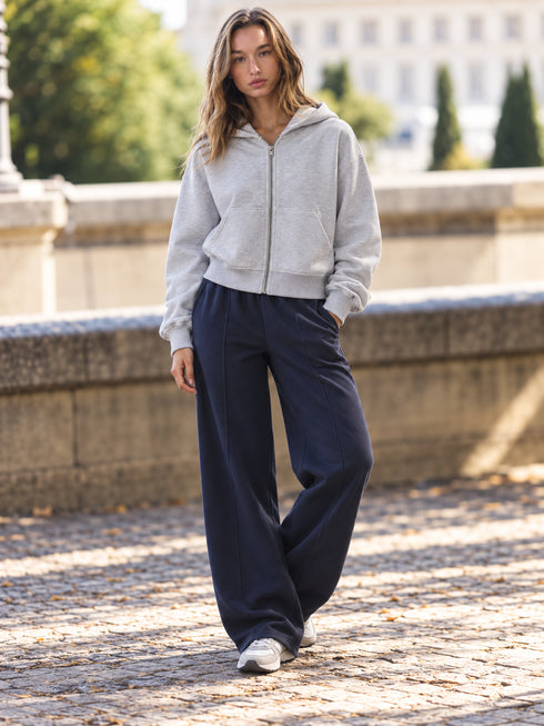 SINSAY CROPPED ZIP-UP HOODIE - HEATHER GREY