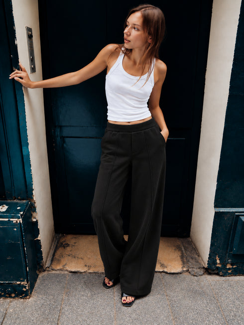 SUBLEVEL WIDE LEG SWEATPANTS - BLACK