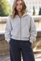 SINSAY CROPPED ZIP-UP HOODIE - HEATHER GREY