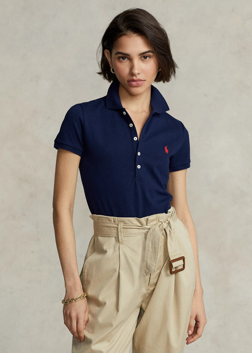 POLO RALPH LAUREN WOMEN'S SLIM FIT STRETCH POLO SHIRT- NAVY