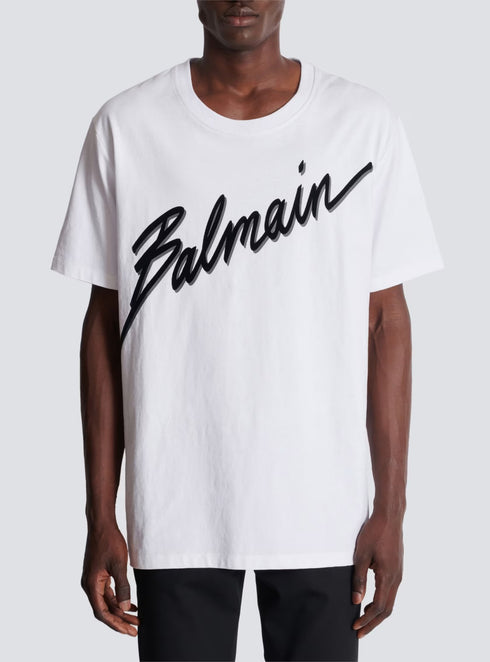 BALMAIN FLOCKED LETTER LOGO T-SHIRT