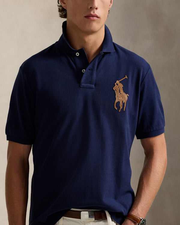 POLO RALPH LAUREN LEATHER BIG PONY MESH POLO SHIRT