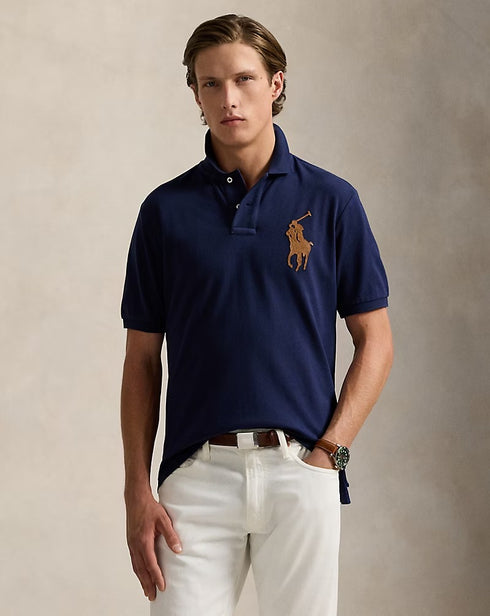 POLO RALPH LAUREN LEATHER BIG PONY MESH POLO SHIRT