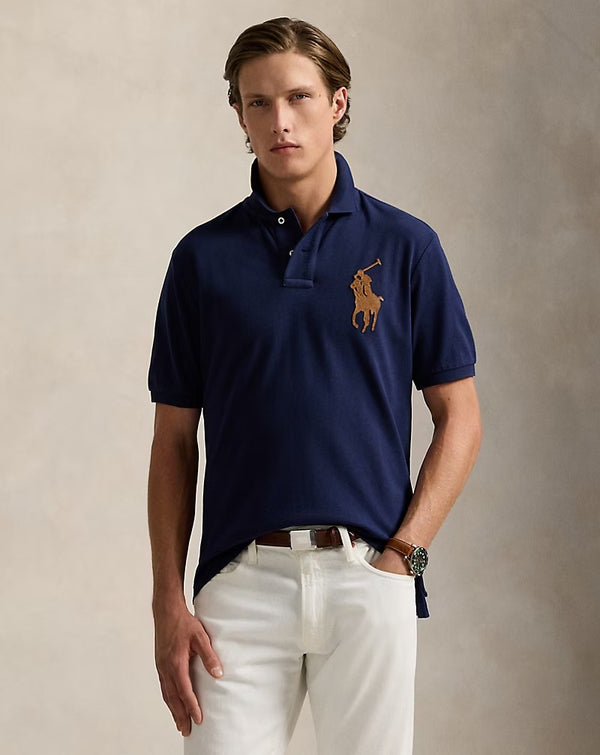 POLO RALPH LAUREN LEATHER BIG PONY MESH POLO SHIRT