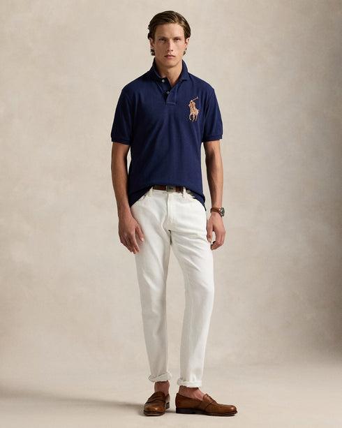 POLO RALPH LAUREN LEATHER BIG PONY MESH POLO SHIRT