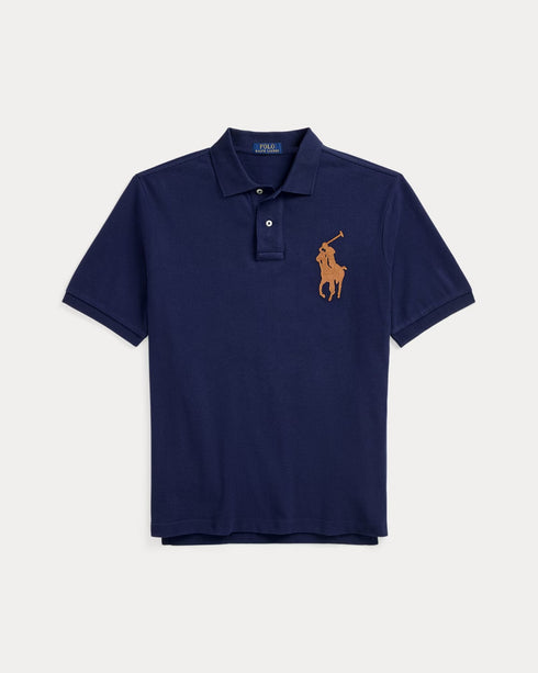 POLO RALPH LAUREN LEATHER BIG PONY MESH POLO SHIRT