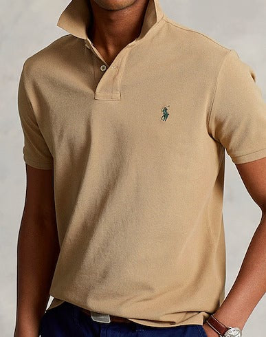 POLO RALPH LAUREN CUSTOM SLIM FIT ICONIC MESH POLO SHIRT - BEIGE