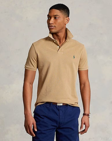 POLO RALPH LAUREN CUSTOM SLIM FIT ICONIC MESH POLO SHIRT - BEIGE