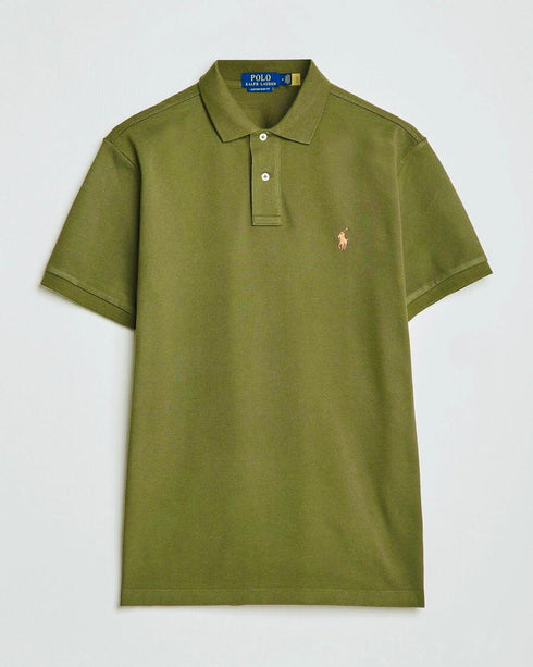 POLO RALPH LAUREN CUSTOM SLIM FIT ICONIC MESH POLO SHIRT - OLIVE