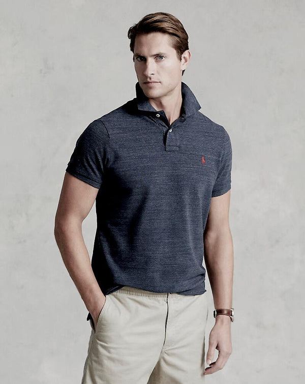 POLO RALPH LAUREN CUSTOM SLIM FIT ICONIC MESH POLO SHIRT - CHARCOAL MARL