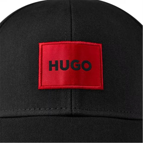 HUGO COTTON TWILL CAP WITH RED LOGO LABEL - BLACK