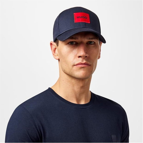 HUGO COTTON TWILL CAP WITH RED LOGO LABEL - NAVY