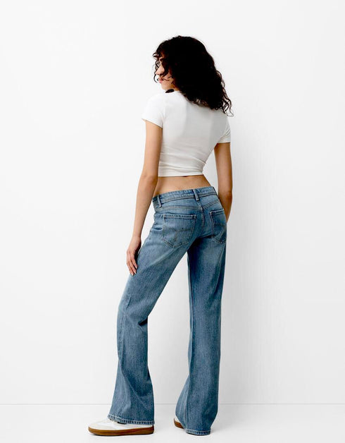 BERSHKA WOMEN'S LOW WAIST BOOT CUT JEANS