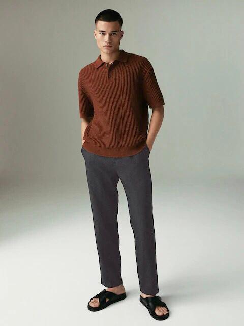 ZARA LINEN TEXTURED TROUSER - CHARCOAL