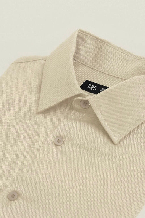 ZARA BASIC TEXTURED SHIRT - BEIGE