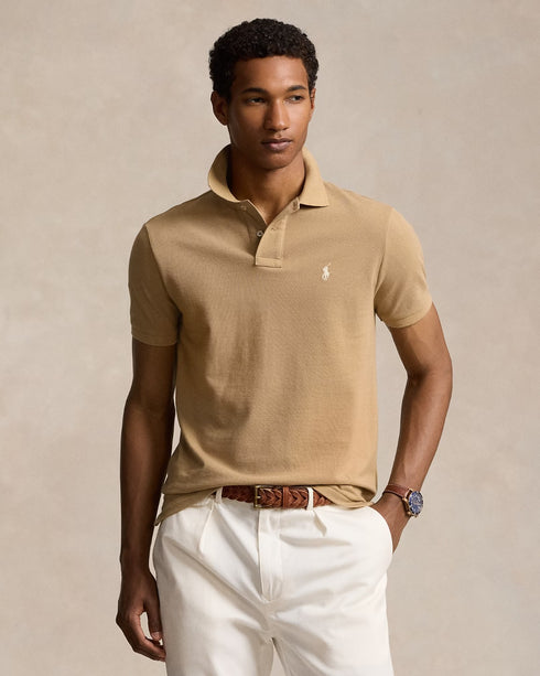POLO RALPH LAUREN CUSTOM SLIM FIT ICONIC MESH POLO SHIRT - BEIGE