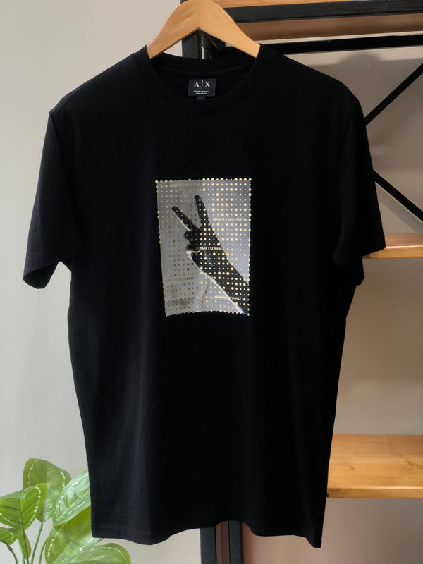 ARMANI EXCHANGE GOLD METALIC LOGO - BLACK