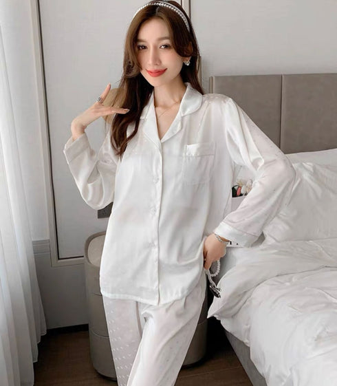 SILK NIGHTWEAR SUIT ALLOVER HEART PRINT