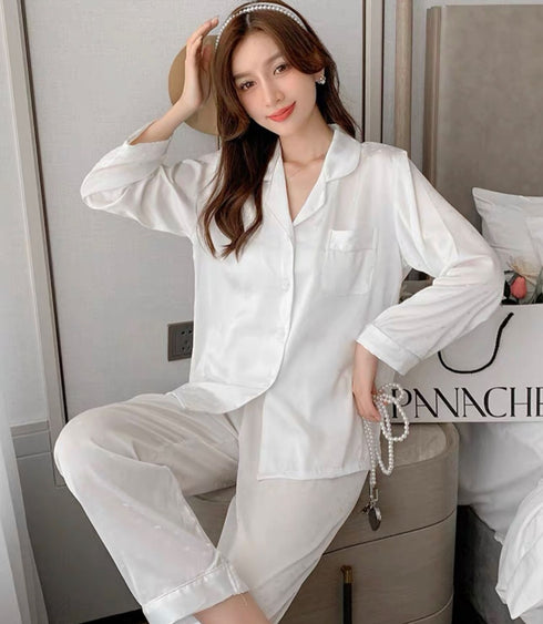 SILK NIGHTWEAR SUIT ALLOVER HEART PRINT