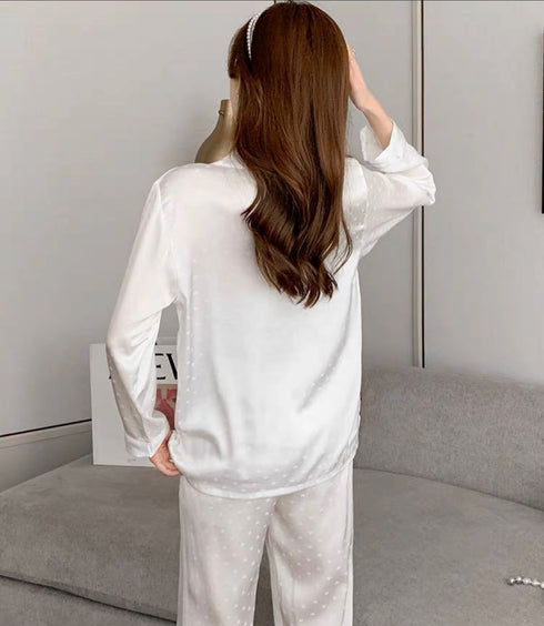 SILK NIGHTWEAR SUIT ALLOVER HEART PRINT